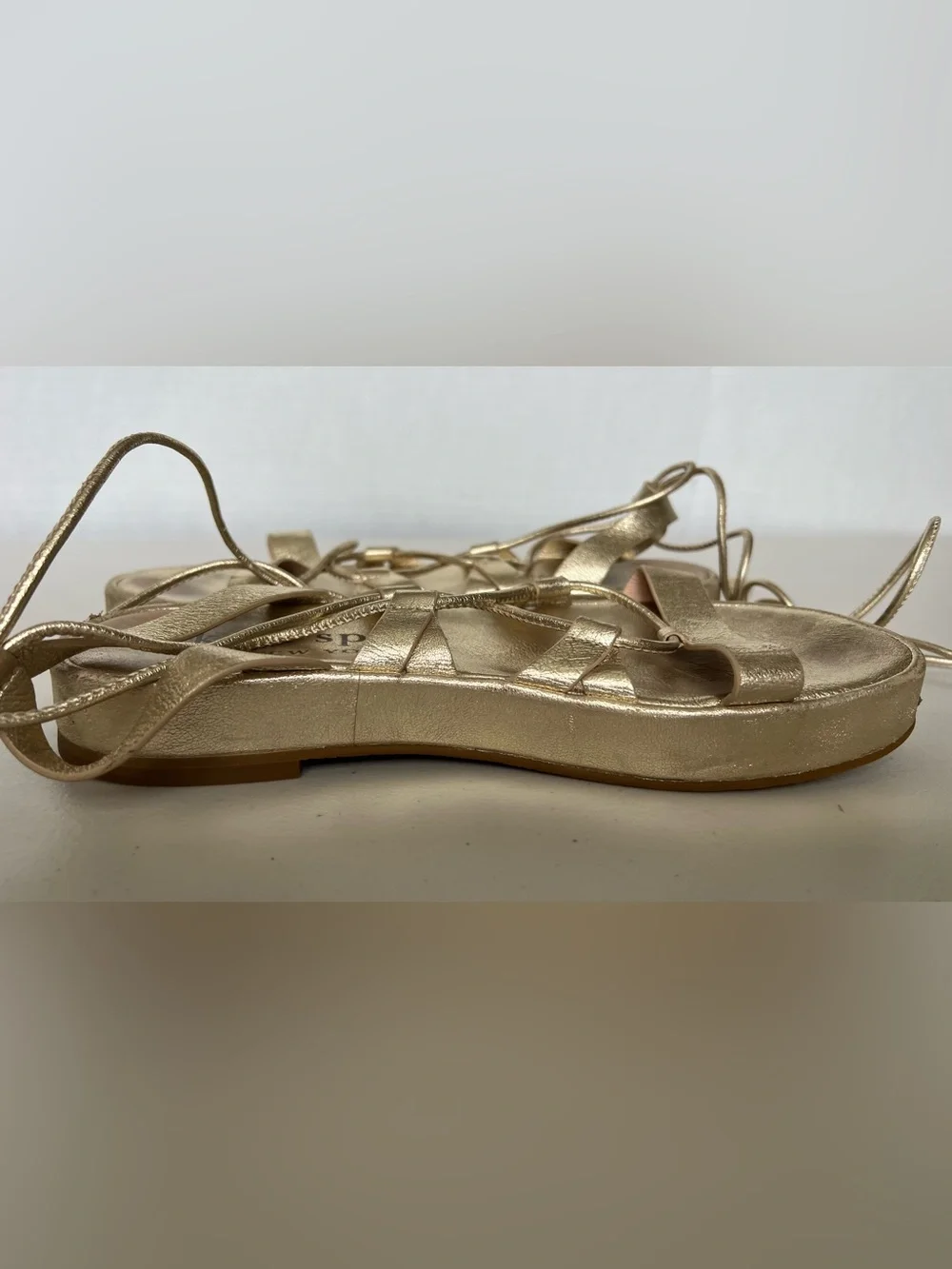 Kate Spade Serena Strappy Sandals Pale Gold Leather Lace Up Gladiator 7B